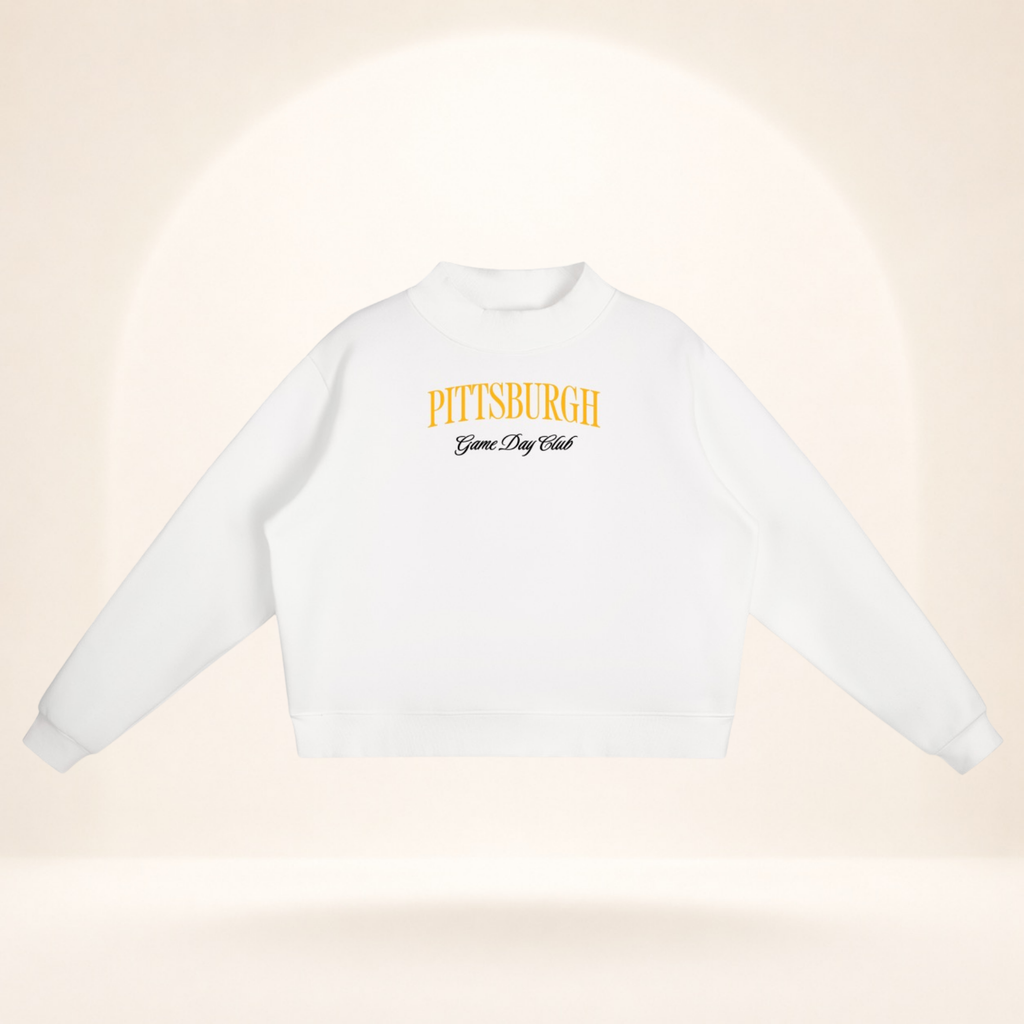 Pittsburgh Game Day Club Mock-Neck Sweatshirt white flat lay front view