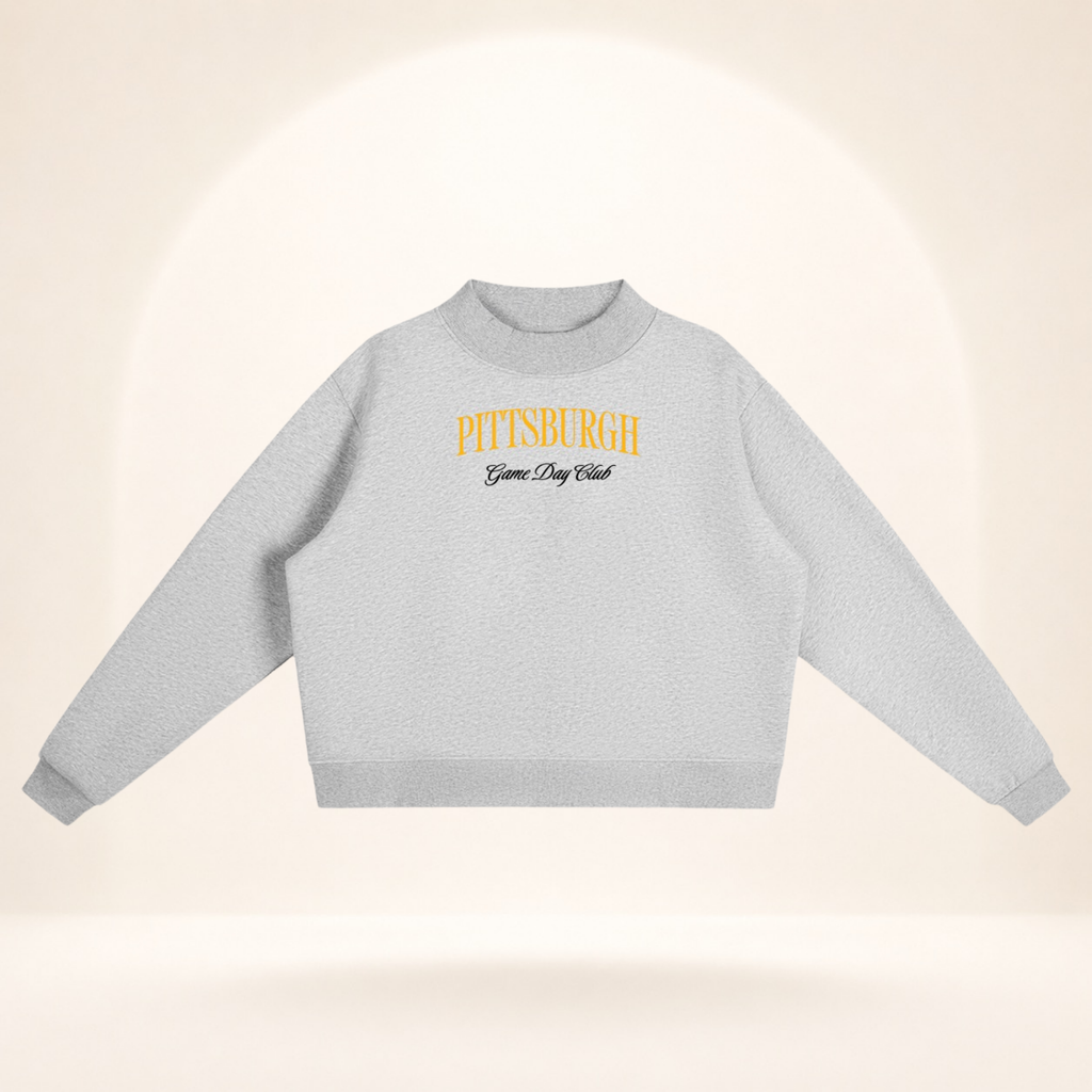 Pittsburgh Game Day Club Mock-Neck Sweatshirt flower gray flat lay front view