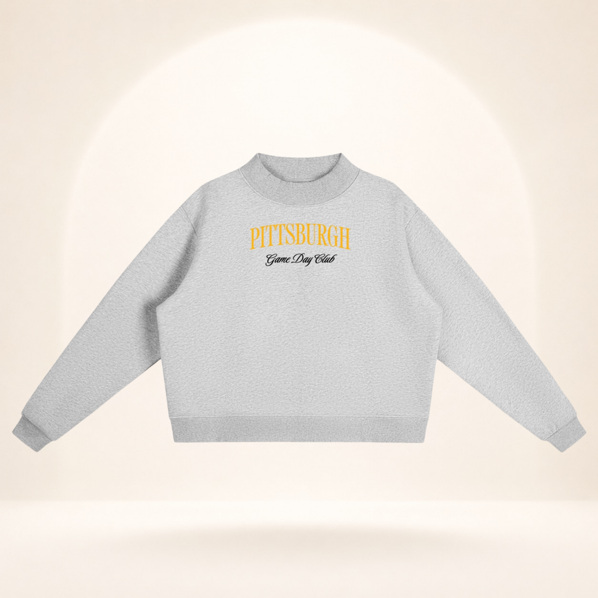 Pittsburgh Game Day Club Mock-Neck Sweatshirt flower gray flat lay front view