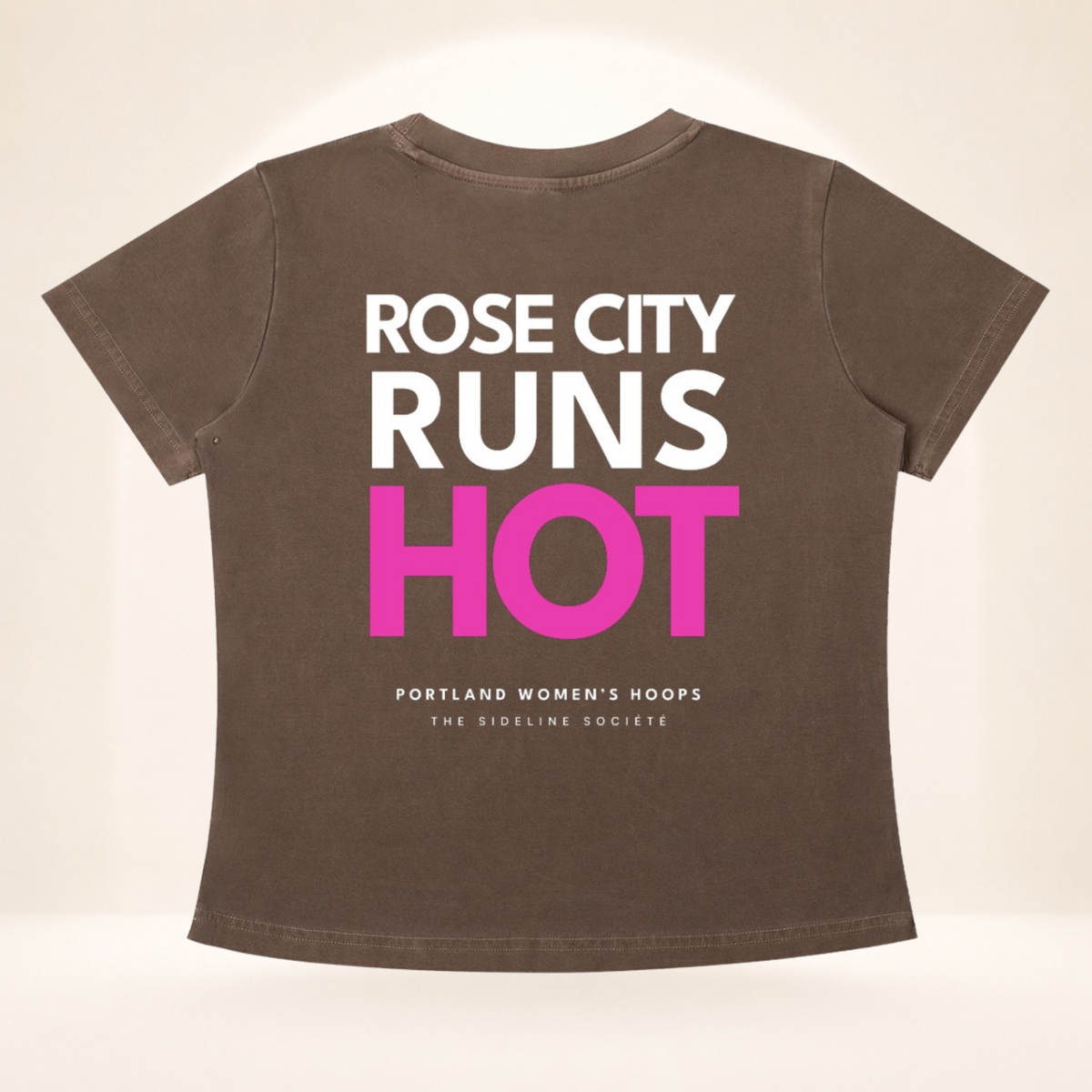 Flat back view of Rose City Tipoff Club vintage wash women's basketball tee with Rose City Runs Hot graphic.