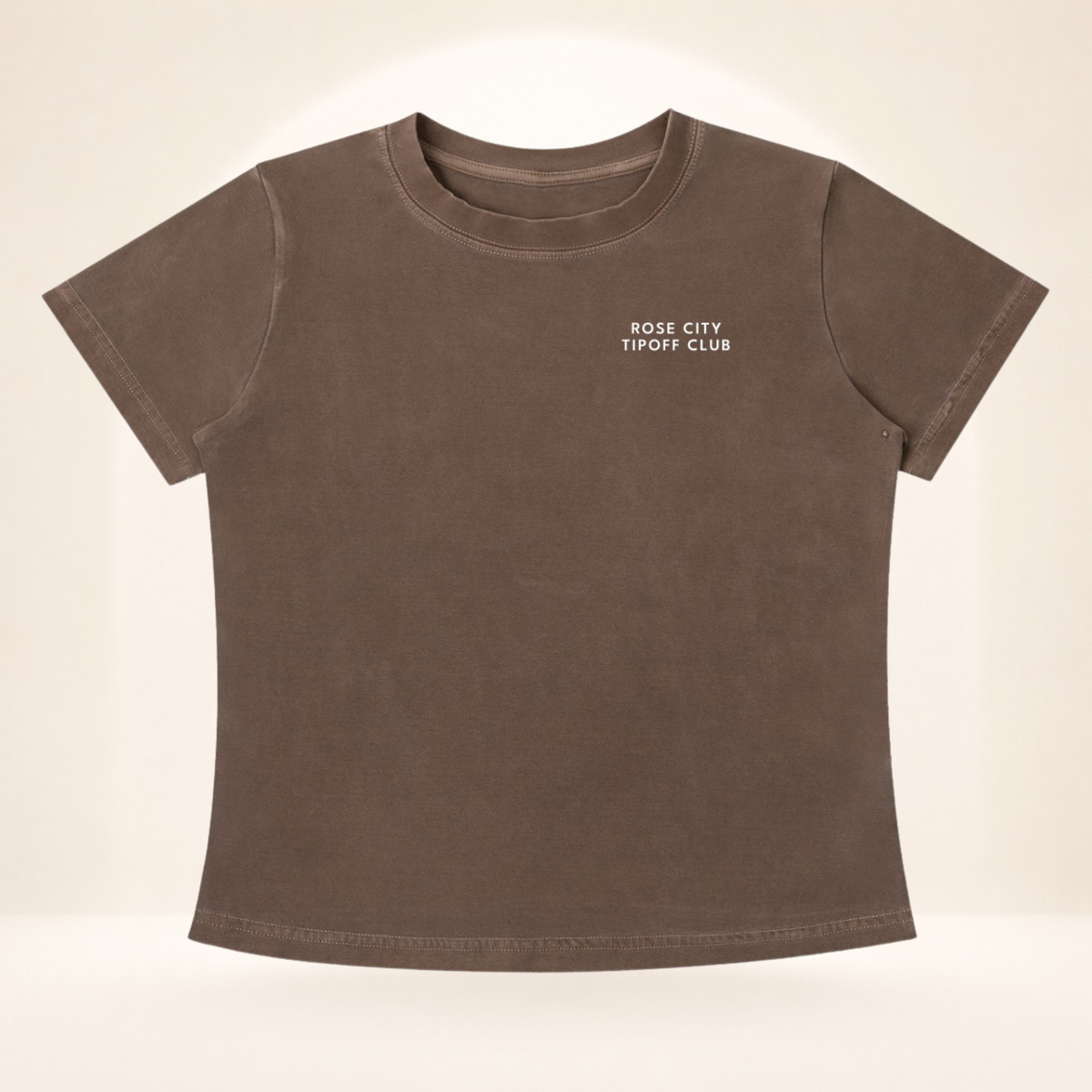 Flat front view of Rose City Tipoff Club vintage wash women's basketball tee with Rose City Tipoff Club chest mark.