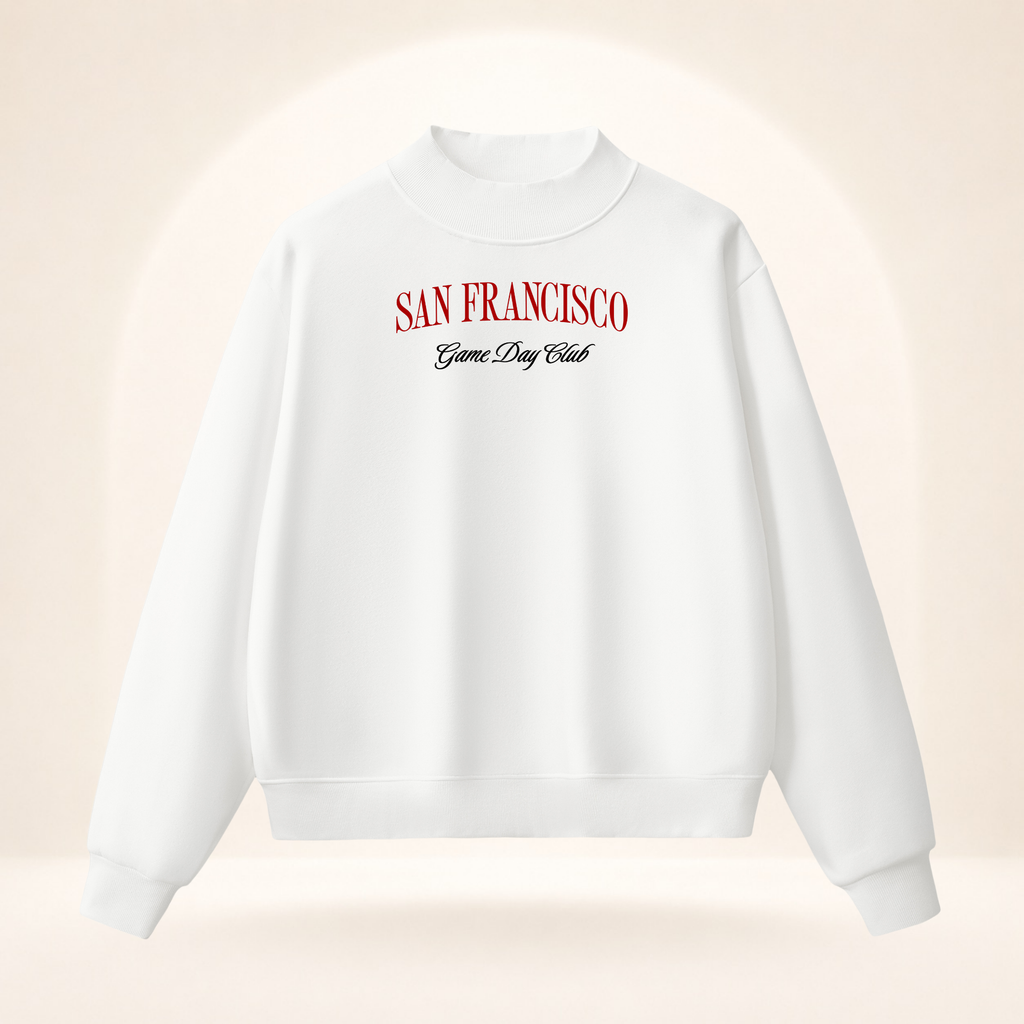 San Francisco Game Day Club Mock-Neck Sweatshirt white ghost mannequin front view