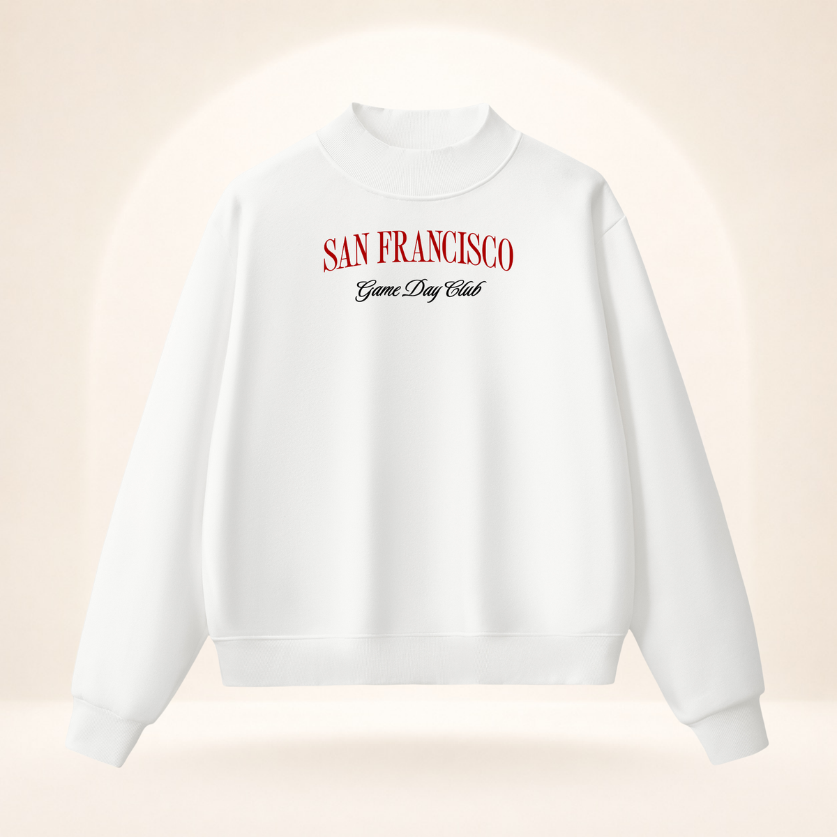 San Francisco Game Day Club Mock-Neck Sweatshirt white ghost mannequin front view