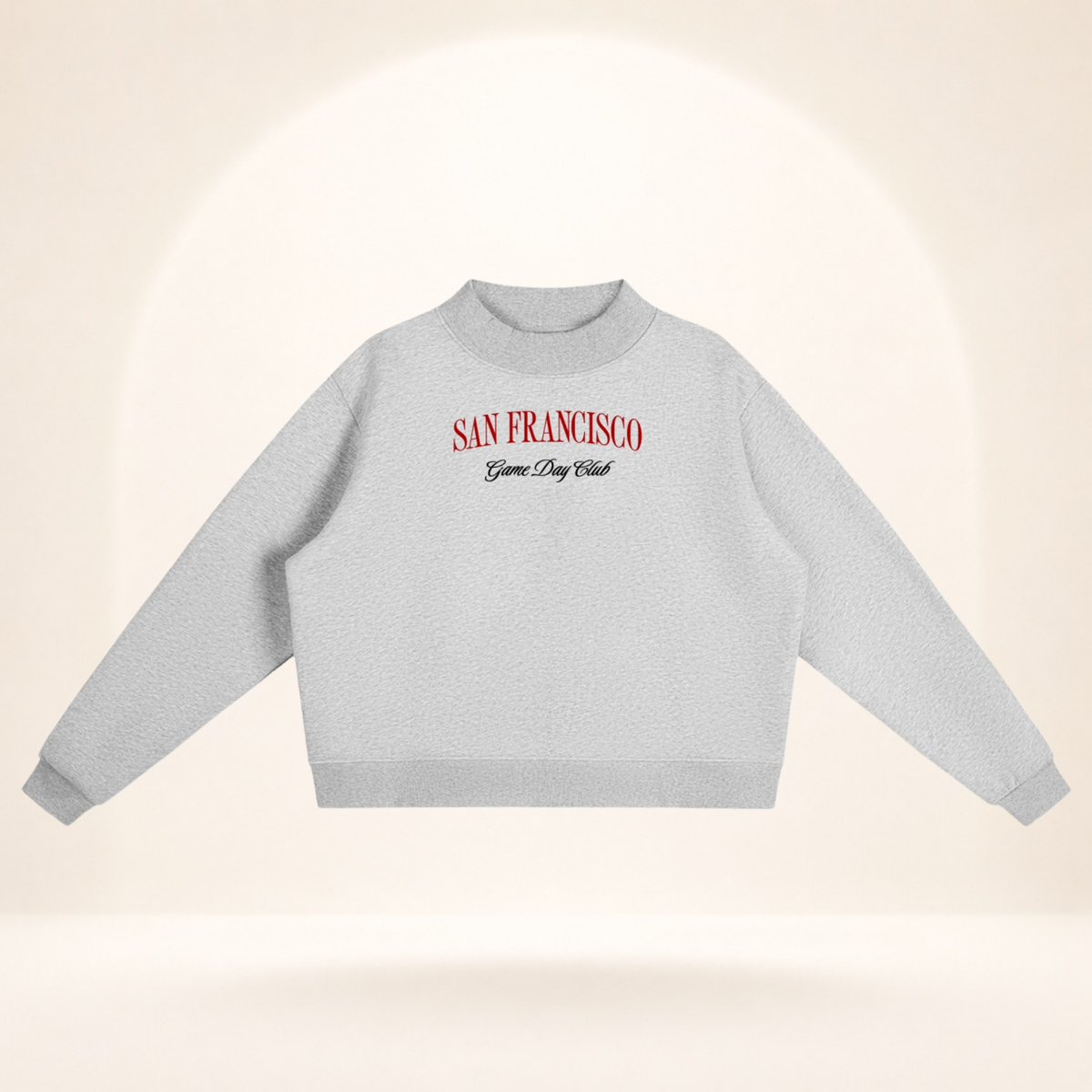 San Francisco Game Day Club Mock-Neck Sweatshirt flower gray flat lay front view