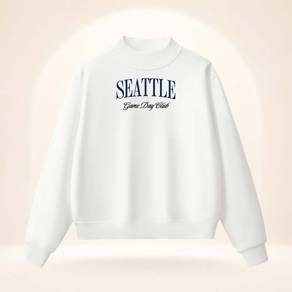 Seattle Game Day Club Mock-Neck Sweatshirt white ghost mannequin front view