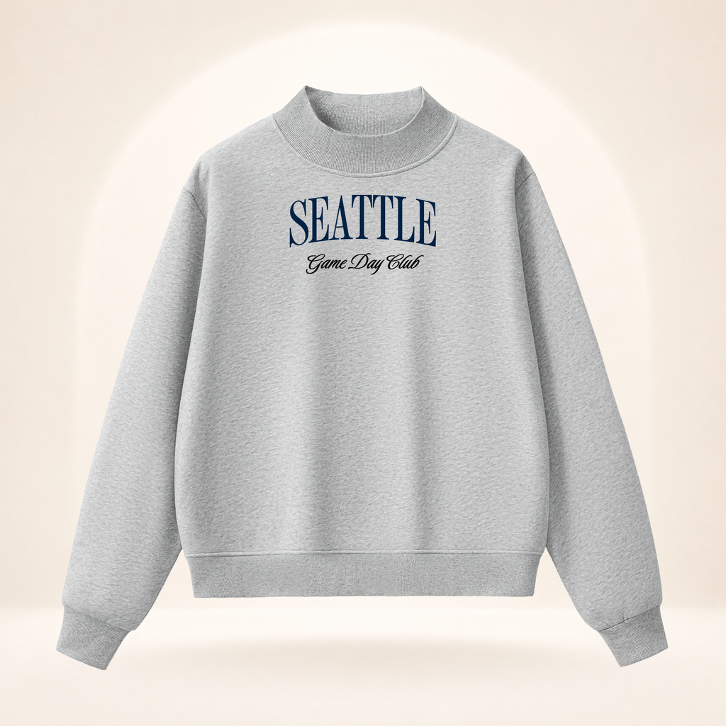 Seattle Game Day Club Mock-Neck Sweatshirt flower gray ghost mannequin front view