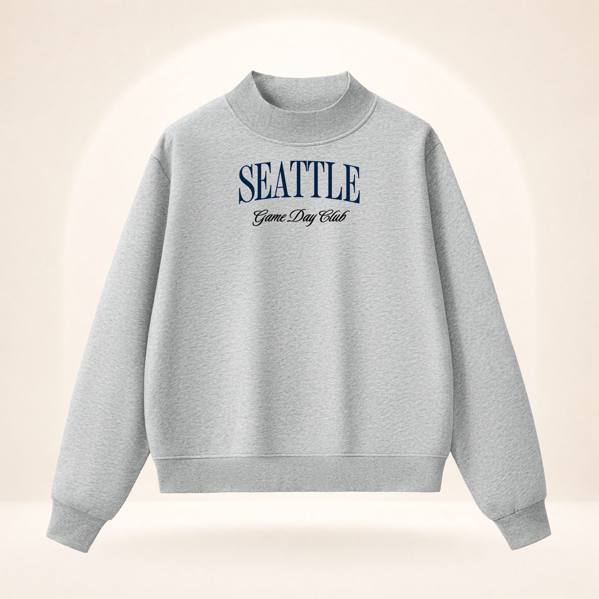 Seattle Game Day Club Mock-Neck Sweatshirt flower gray ghost mannequin front view