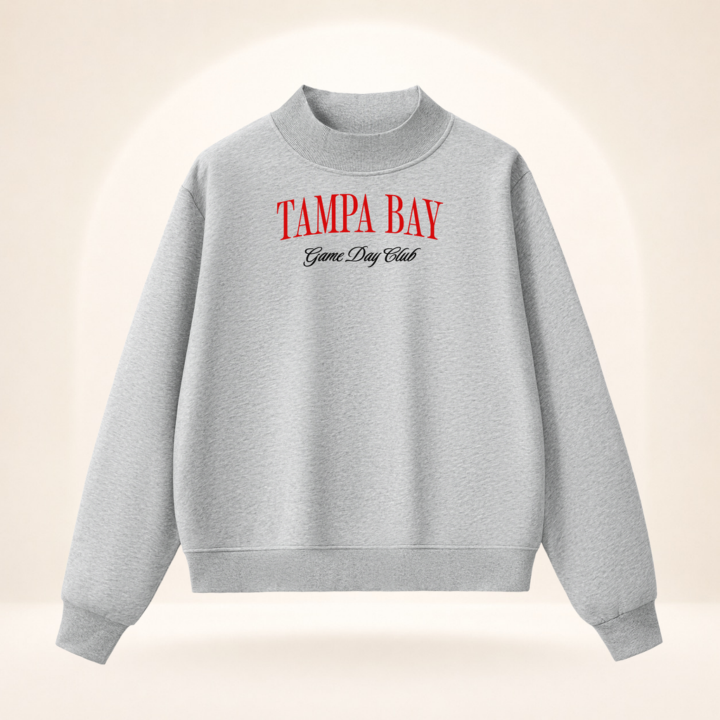 Tampa Bay Game Day Club Mock-Neck Sweatshirt flower gray ghost mannequin front view