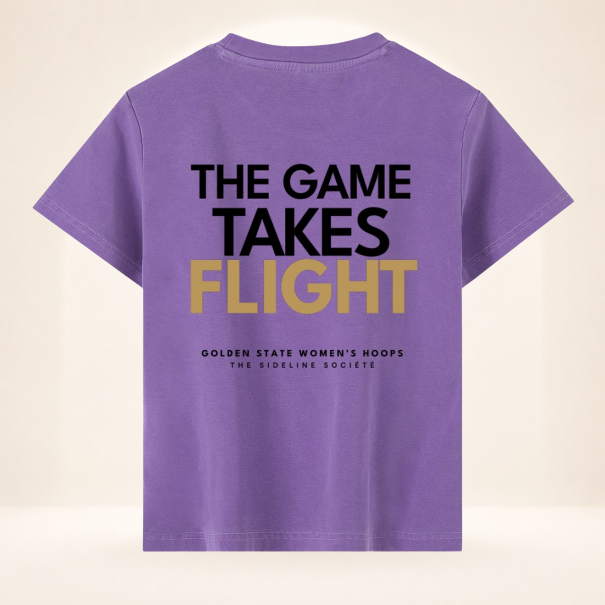 Back view of The Bay Tipoff Club vintage wash women's basketball tee with The Game Takes Flight graphic.