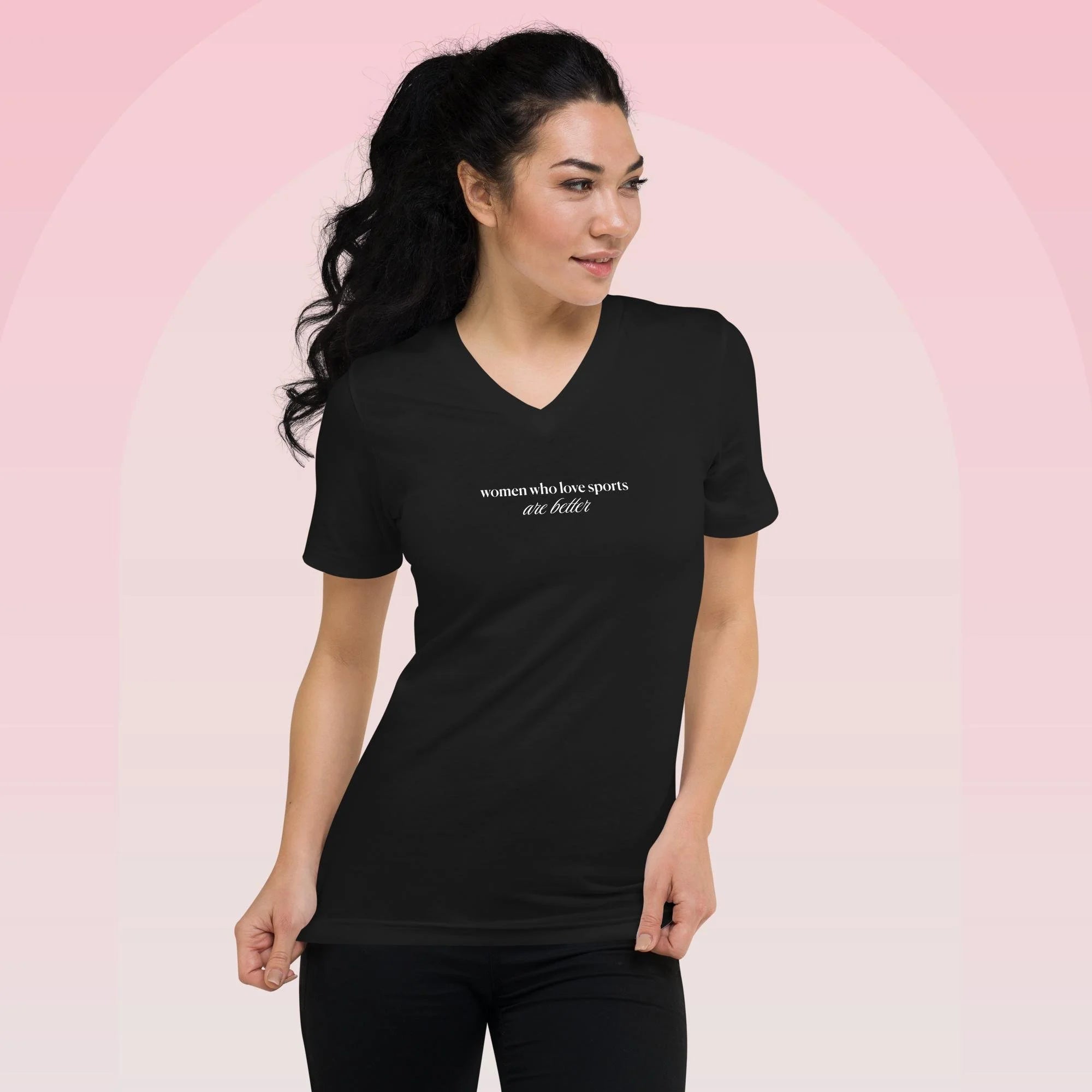 Women Who Love Sports Script V-Neck (Black), v-neck tee from Sideline Société