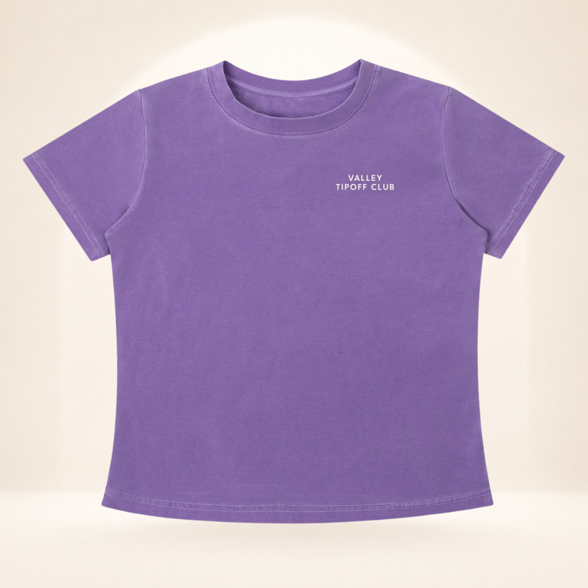 Flat front view of Valley Tipoff Club vintage wash women's basketball tee with Valley Tipoff Club chest mark.