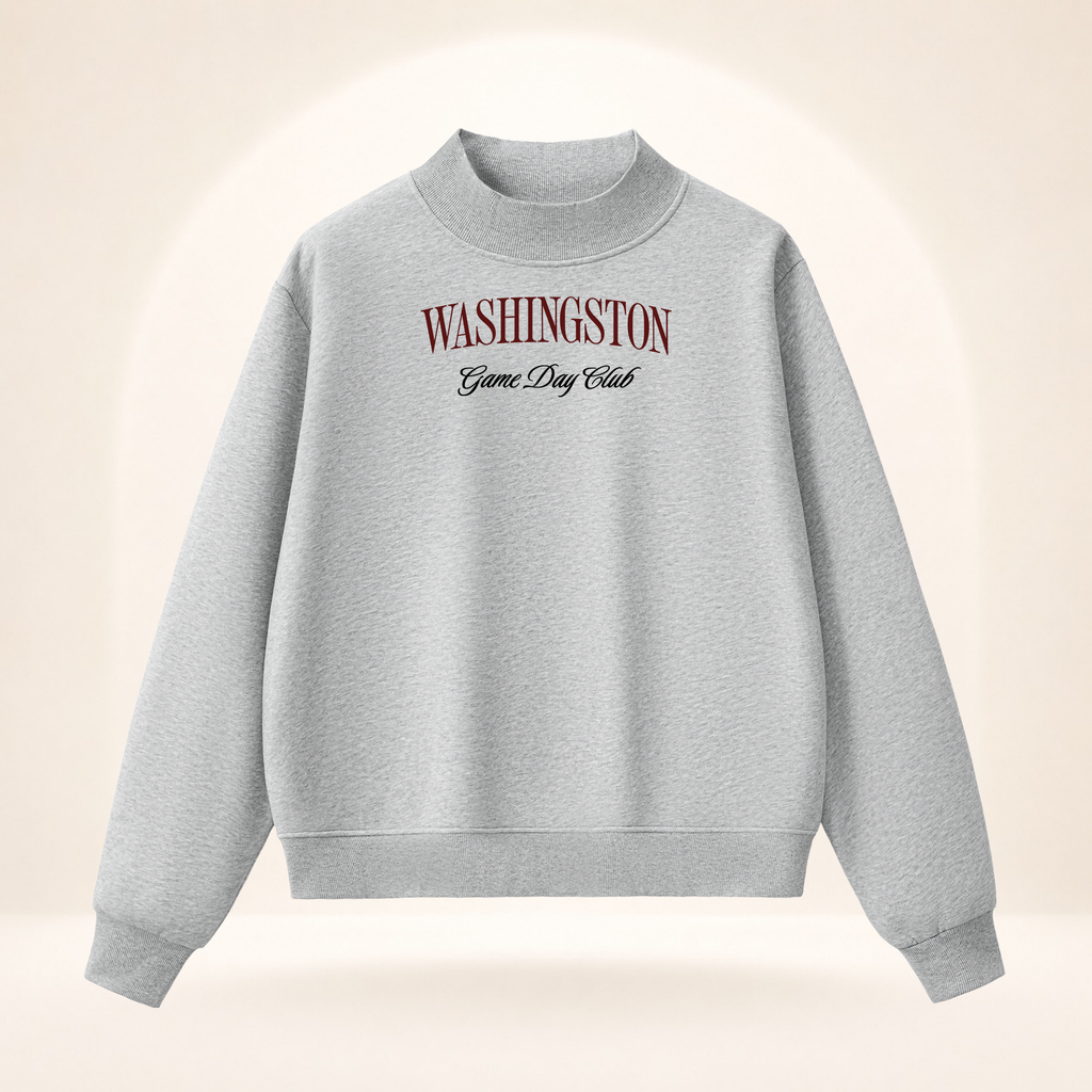 Washington Game Day Club Mock-Neck Sweatshirt flower gray ghost mannequin front view