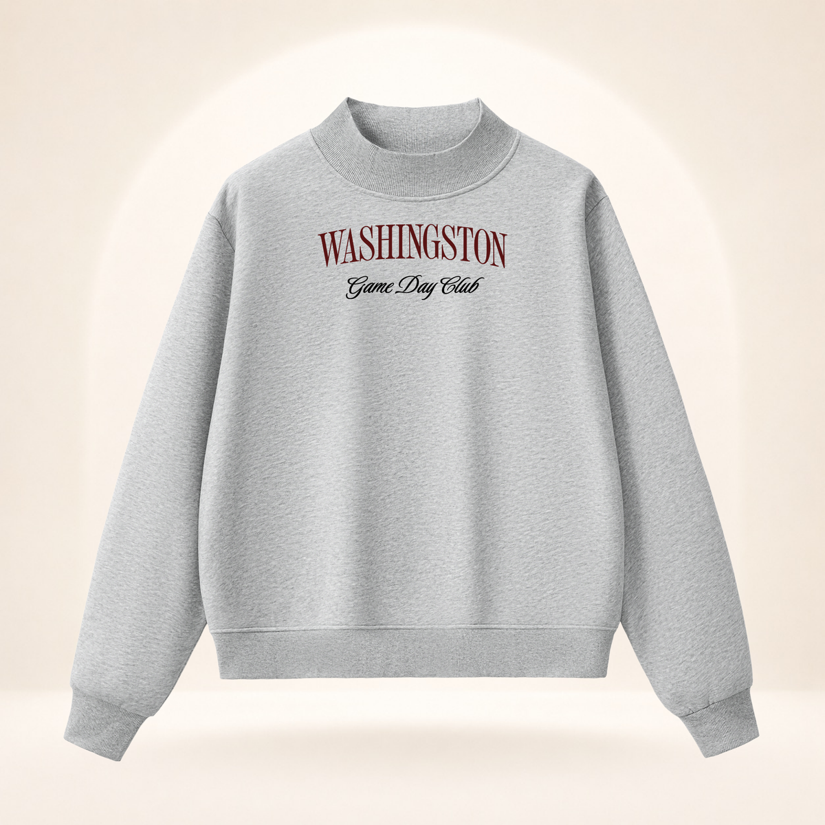 Washington Game Day Club Mock-Neck Sweatshirt flower gray ghost mannequin front view