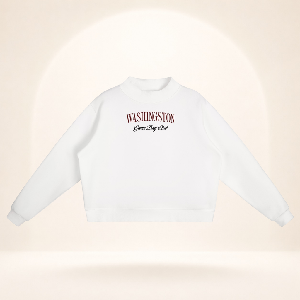 Washington Game Day Club Mock-Neck Sweatshirt white flat lay front view