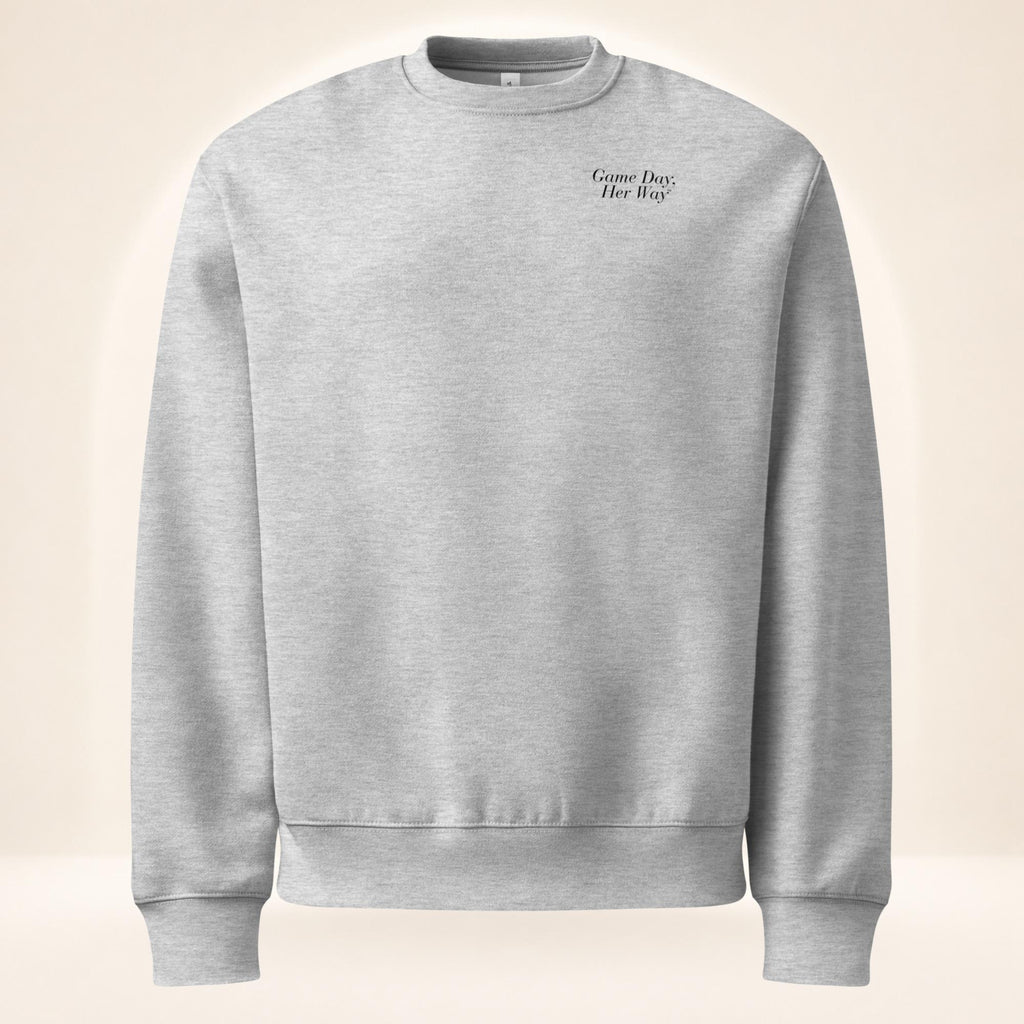 Athletic heather gray oversized heavyweight sweatshirt featuring a small “We’re Friends…Unless It’s Game Day.™” chest graphic by The Sideline Société.