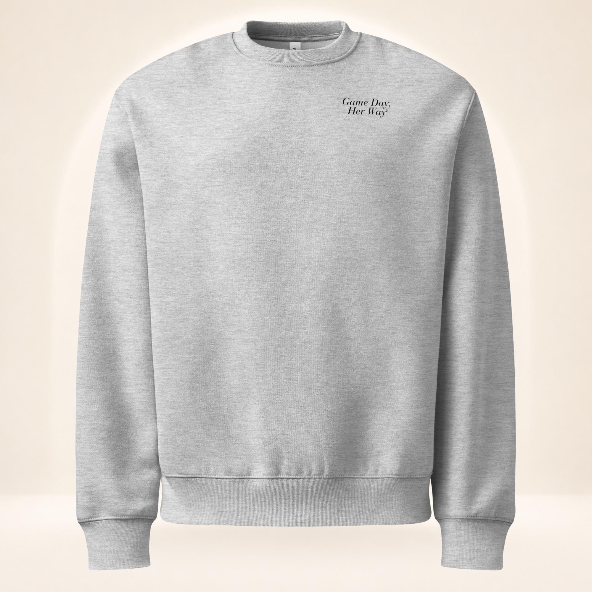Athletic heather gray oversized heavyweight sweatshirt featuring a small “We’re Friends…Unless It’s Game Day.™” chest graphic by The Sideline Société.
